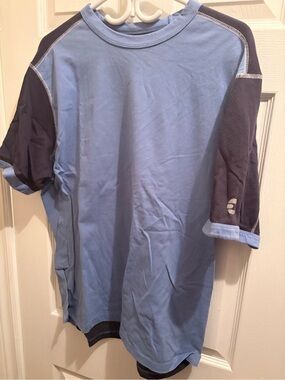 Men's Light Blue and Navy Short-Sleeve Athletic Shirt